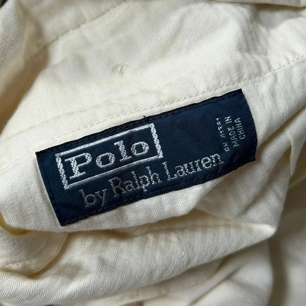 Polo Ralph Lauren Silk Linen Chino Pants 32X32 Cream Herringbone Flat Front